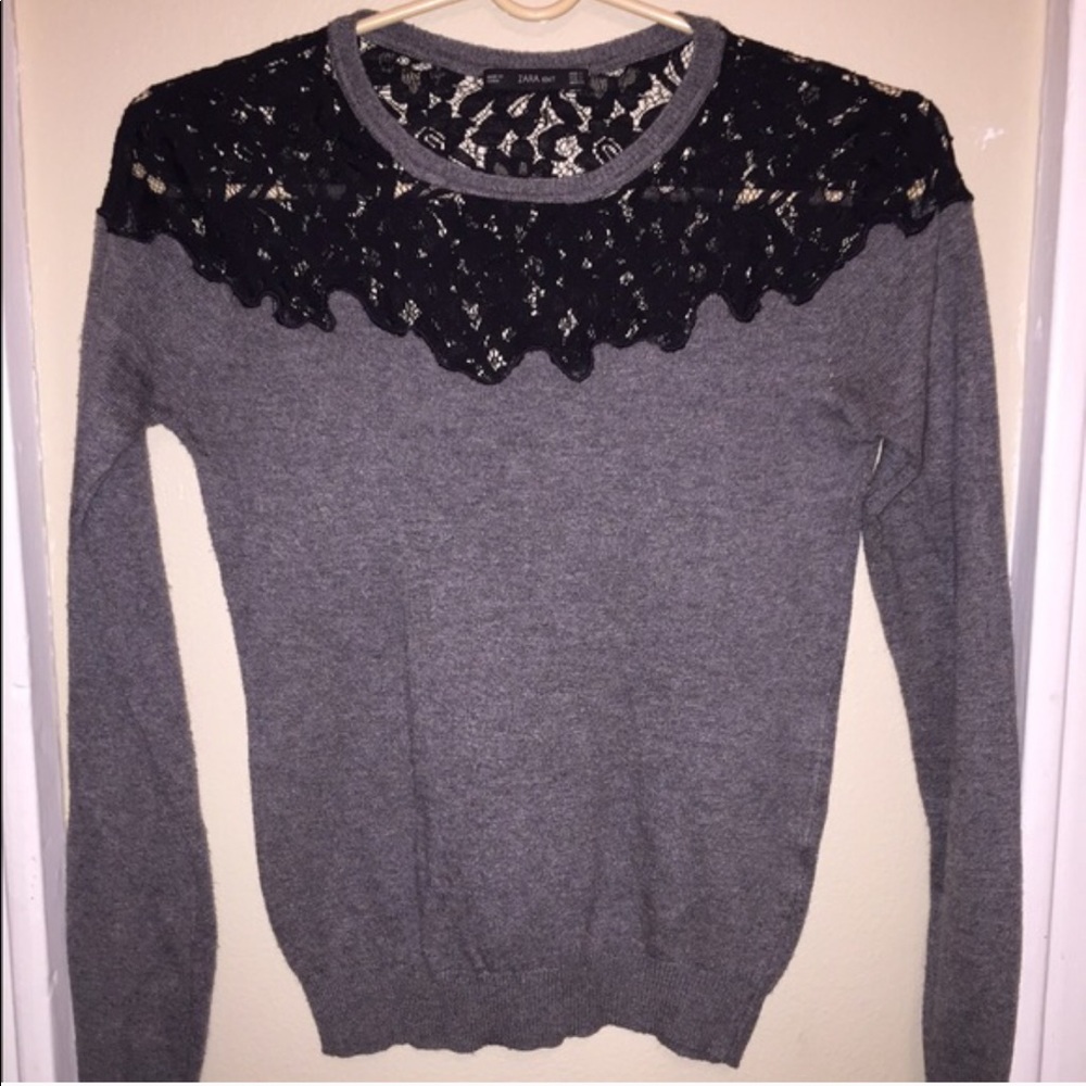 Grey sweater with lace detailing